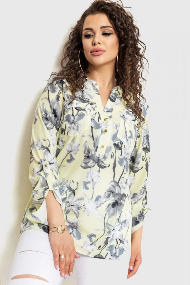 Купити Блуза з принтом, колір жовто-сірий, 230R96-22 - Фото №1