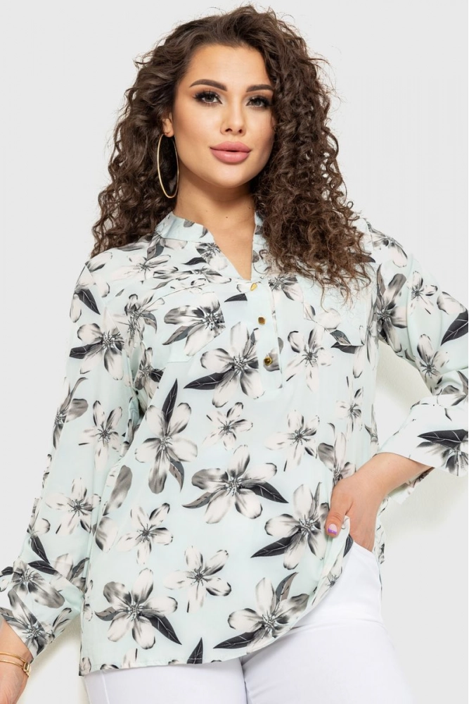 Купити Блуза з принтом, колір м'ятно-сірий, 230R96-22 - Фото №1