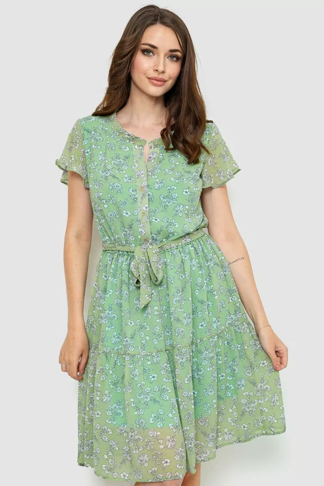 Купити Сукня шифонова, колір оливковий, 230R023-1 - Фото №1