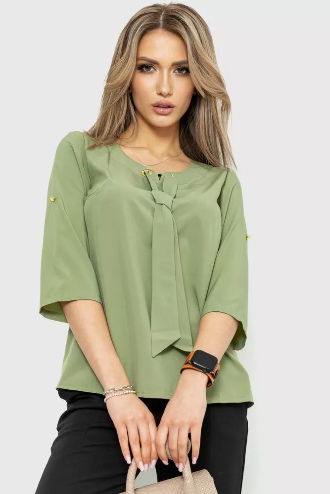 Купити Блуза однотонна, колір оливковий, 230R150 - Фото №1