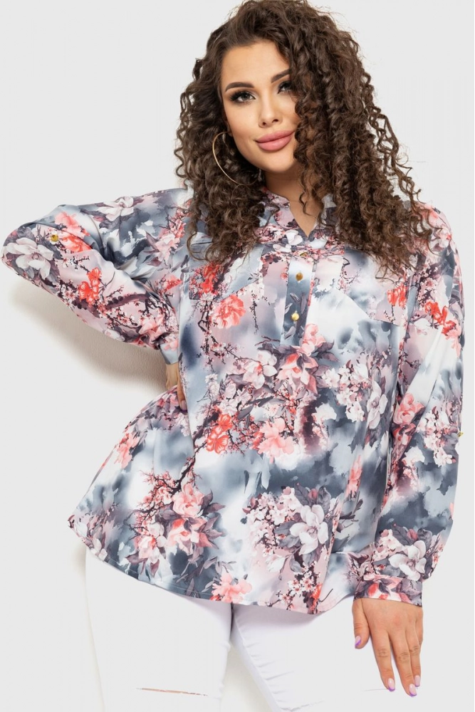 Купити Блуза з принтом, колір сіро-червоний, 230R96-22 оптом - Фото №1