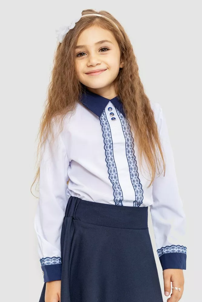 Купить Блуза для девочек нарядная, цвет бело-синий, 172R205-5 оптом - Фото №1