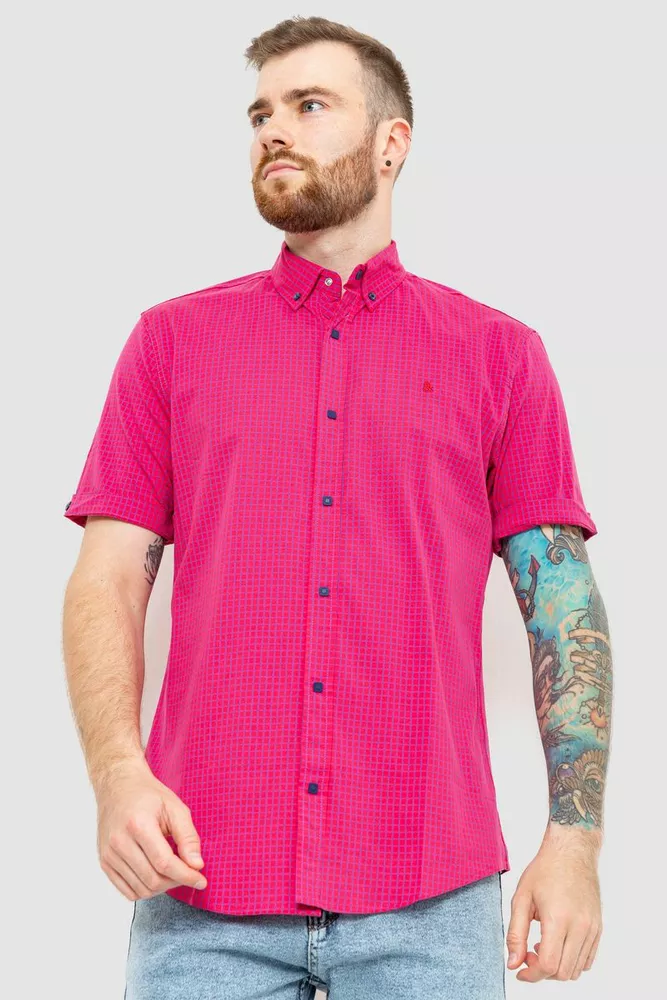 Купить Рубашка мужская в клетку, цвет малиновый, 214R24456 - Фото №1