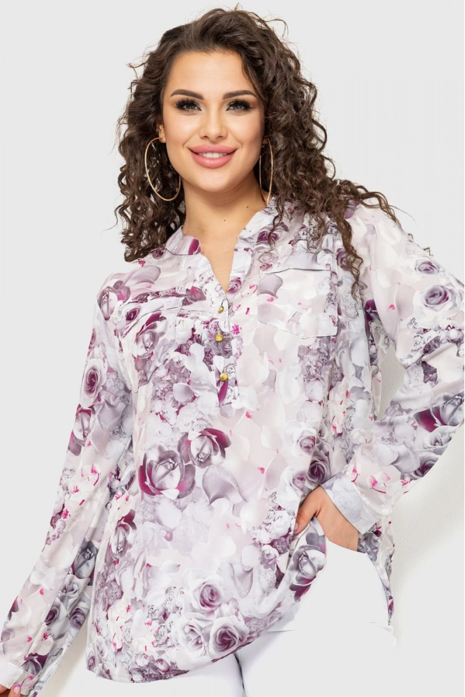 Купити Блуза з принтом, колір сіро-рожевий, 230R96-22 оптом - Фото №1
