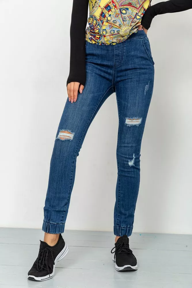 Купити Жіночі джинси з манжетами, синього кольору, 164R139 - Фото №1