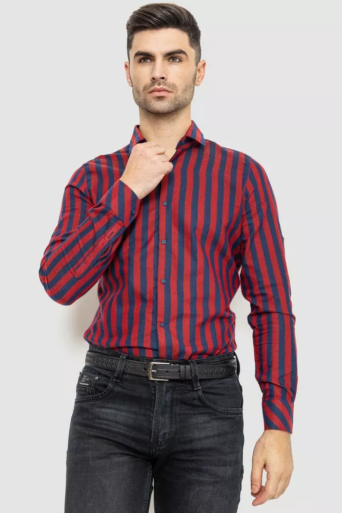 Купить Рубашка мужская в полоску байковая, цвет бордово-синий, 214R61-95-001 - Фото №1