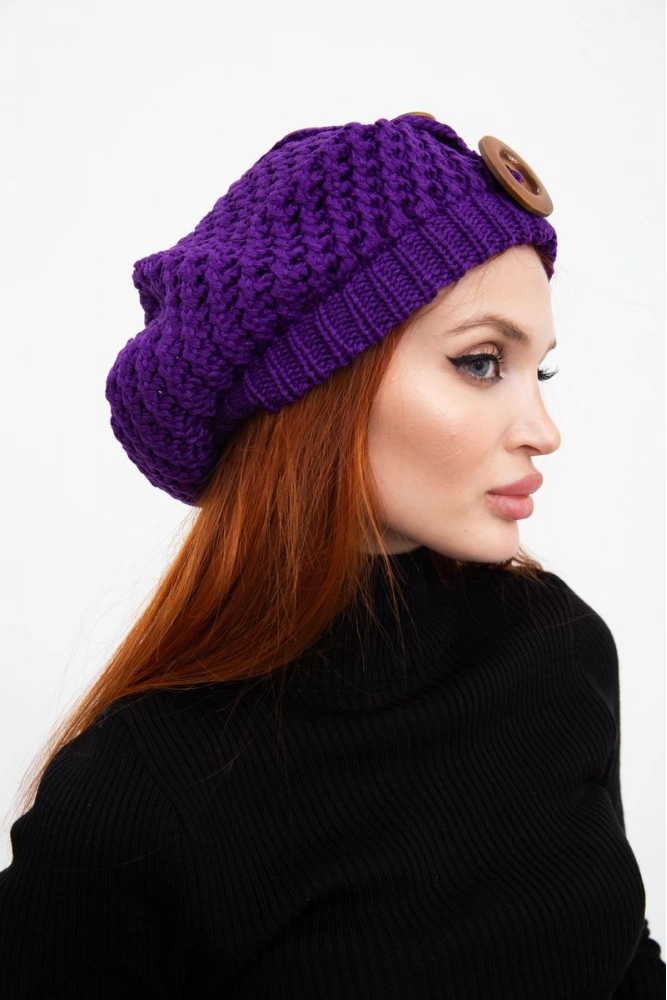 Купить Фиолетовая шапка женская с украшением  126R010 - Фото №1
