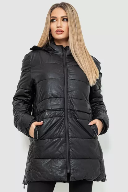 Куртка женская экокожа, колір чорний, 244R1797
