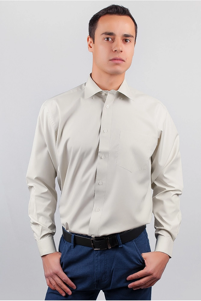Купить Рубашка светлая мужская Fra, цвет бежево-оливковый, AG-0002604 - Фото №1