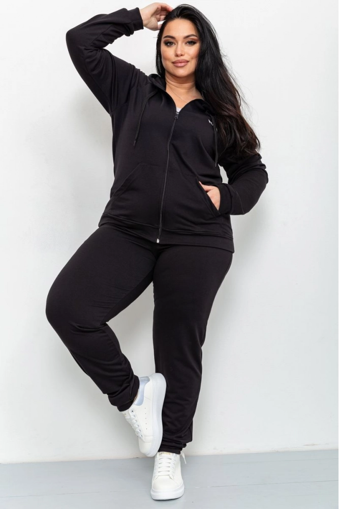Купити Спорт костюм жіночий батал, колір чорний, 129R1510 - Фото №1