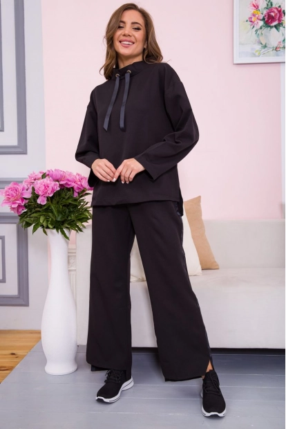 Жіночий костюм штани з лампасами + кофта чорного кольору 102R5141