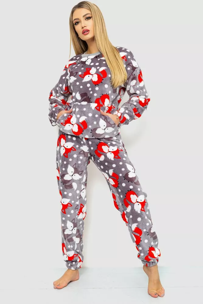 Купити Піжама жіноча плюшева, колір сіро-помаранчевий, 102R5241 оптом - Фото №1