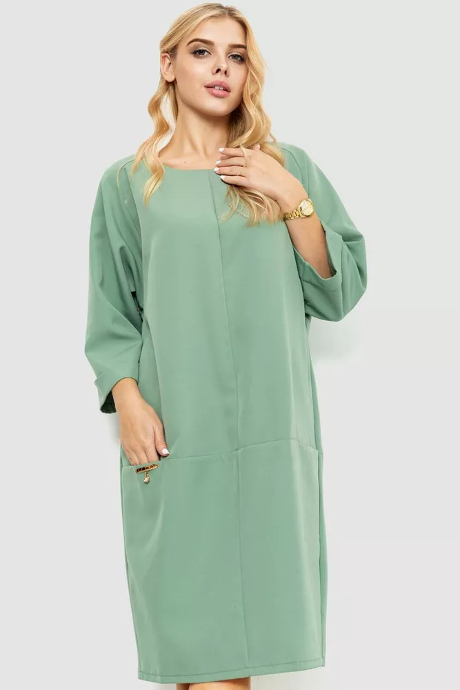 Купити Сукня однотонна, колір оливковий, 183R683 - Фото №1