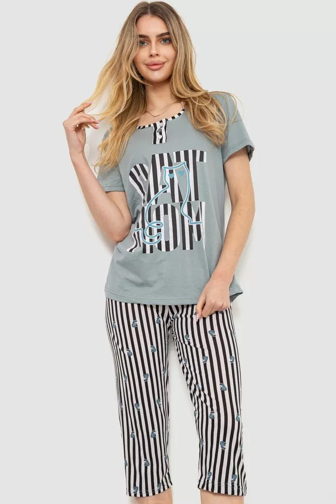 Купити Жіноча піжама з принтом, колір сіро-чорний, 219R112 - Фото №1
