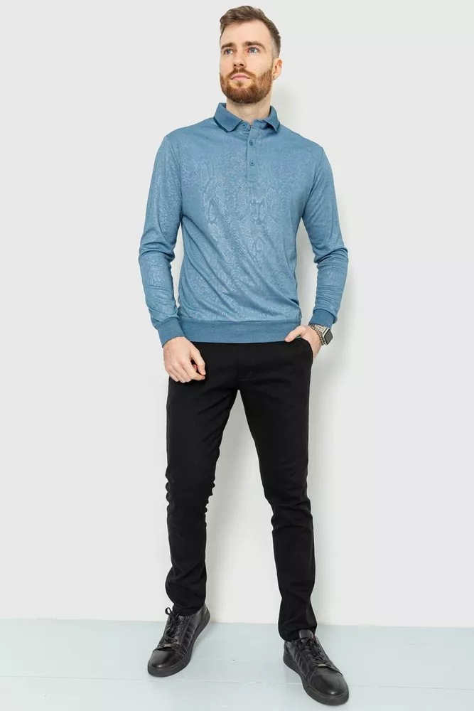 Купить Поло мужское с длинными рукавами, цвет джинс, 157R303-1 - Фото №1