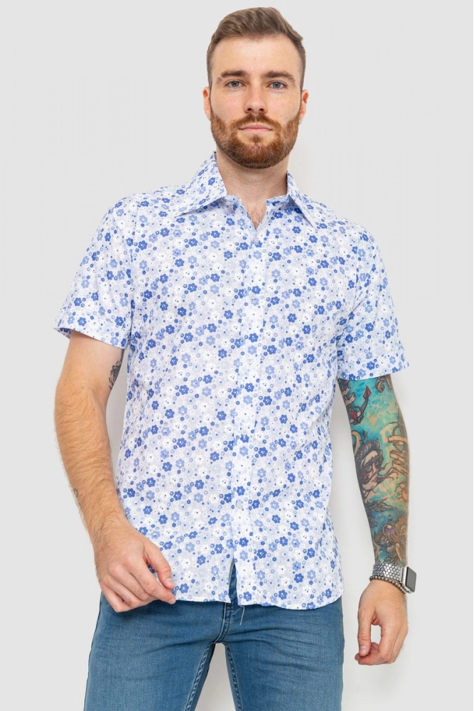 Купить Рубашка мужская с принтом, цвет бело-синий, 201R110 - Фото №1