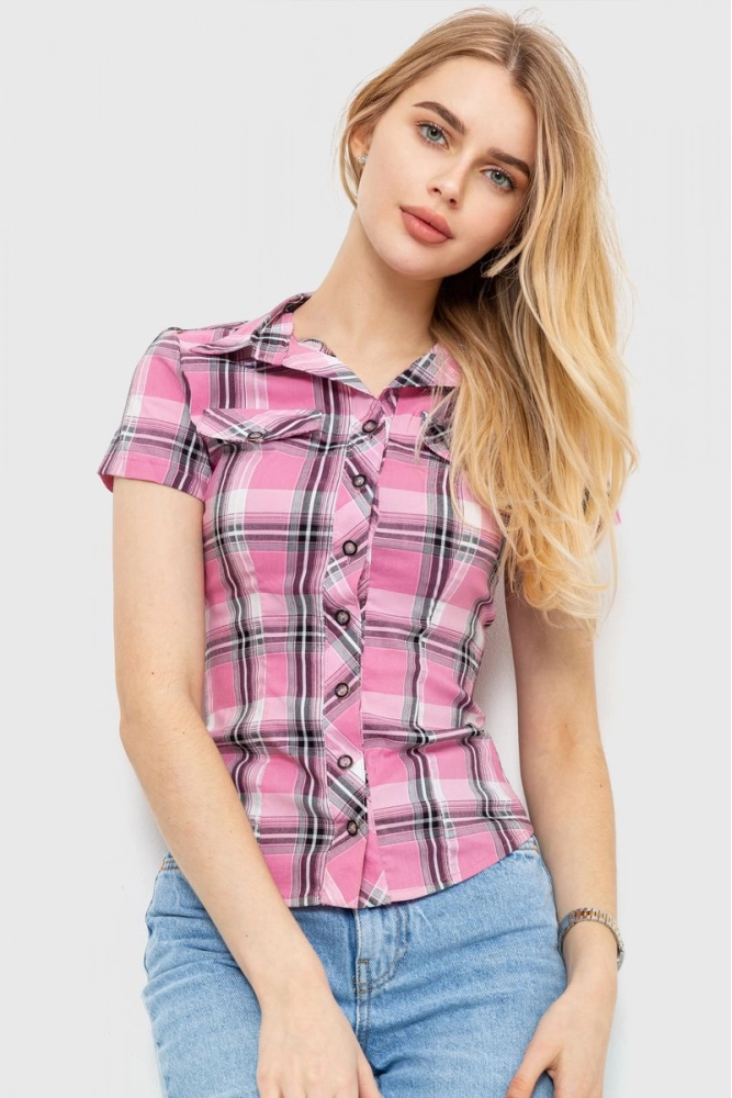 Купить Рубашка женская в клетку  -уценка, цвет розовый, 230R061-11-U-1 оптом - Фото №1