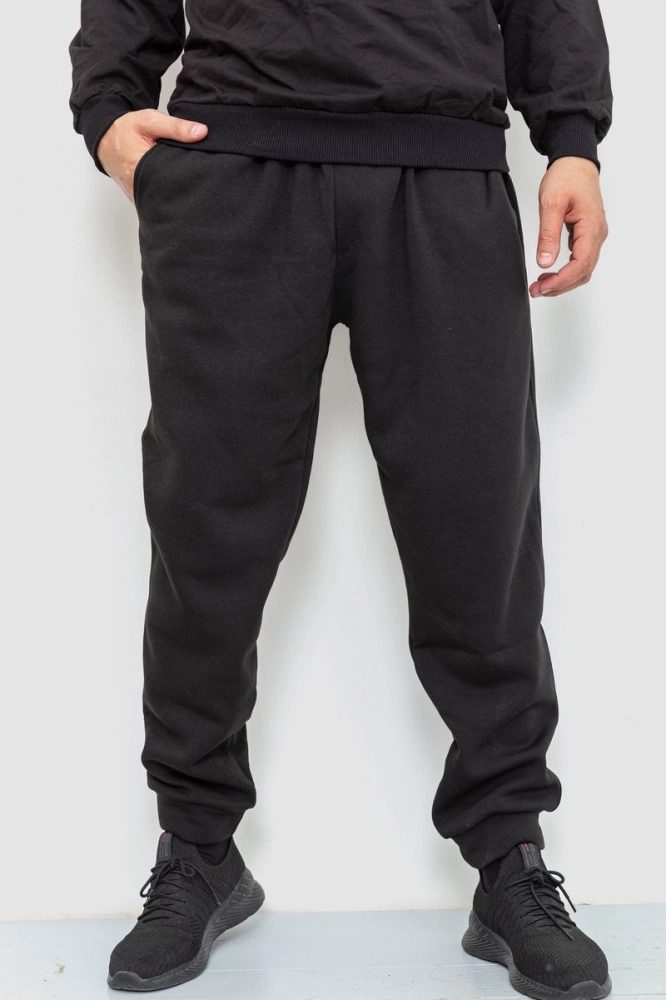 Купить Спорт штаны мужские на флисе, цвет черный, 102R3302-1 - Фото №1