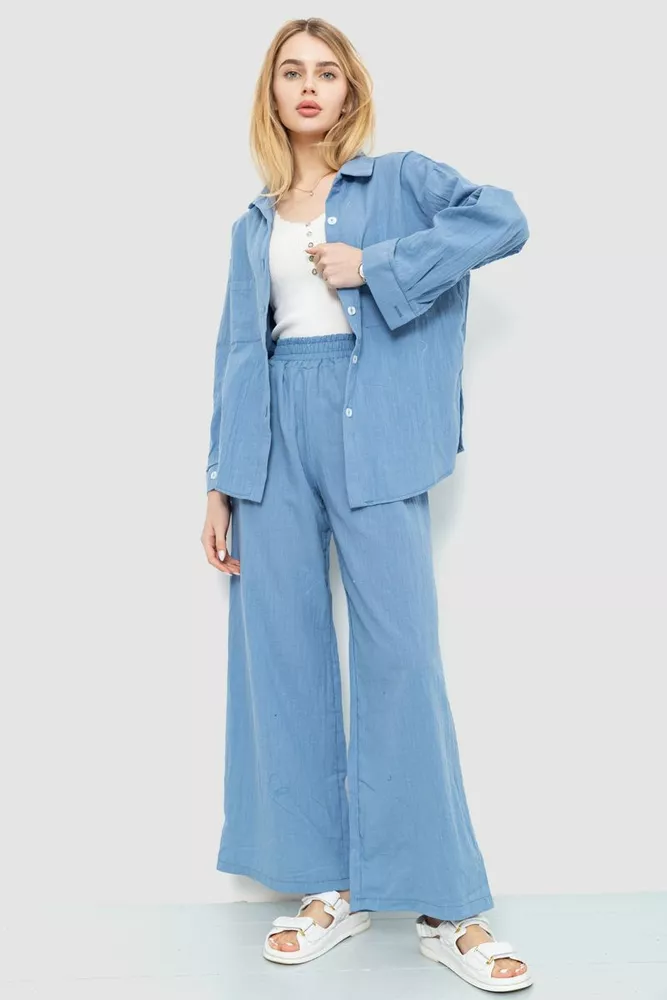 Купити Костюм жіночий вільного крою тканина льон, колір джинс, 177R026 - Фото №1