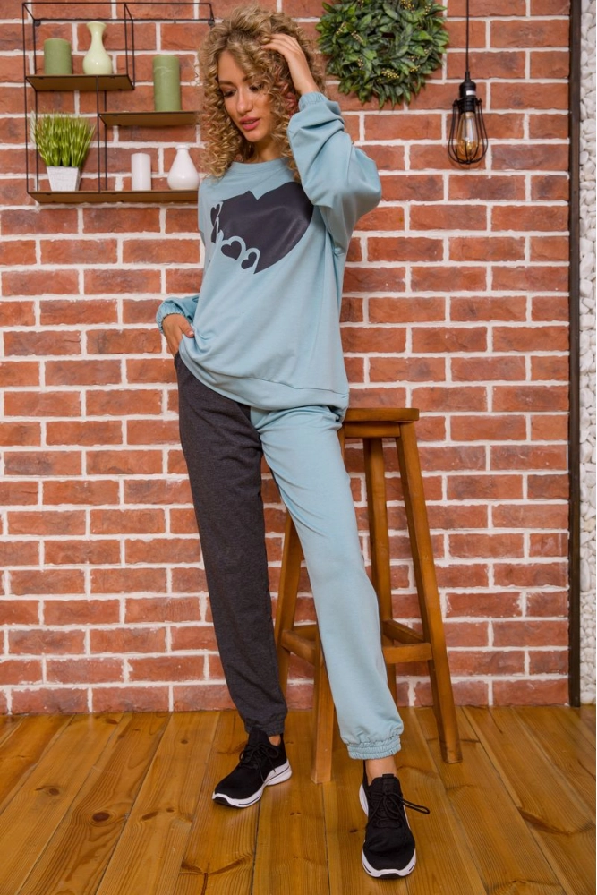 Купити Спортивний жіночий костюм вільного крою колір Оливково-сірий 102R5187 - Фото №1