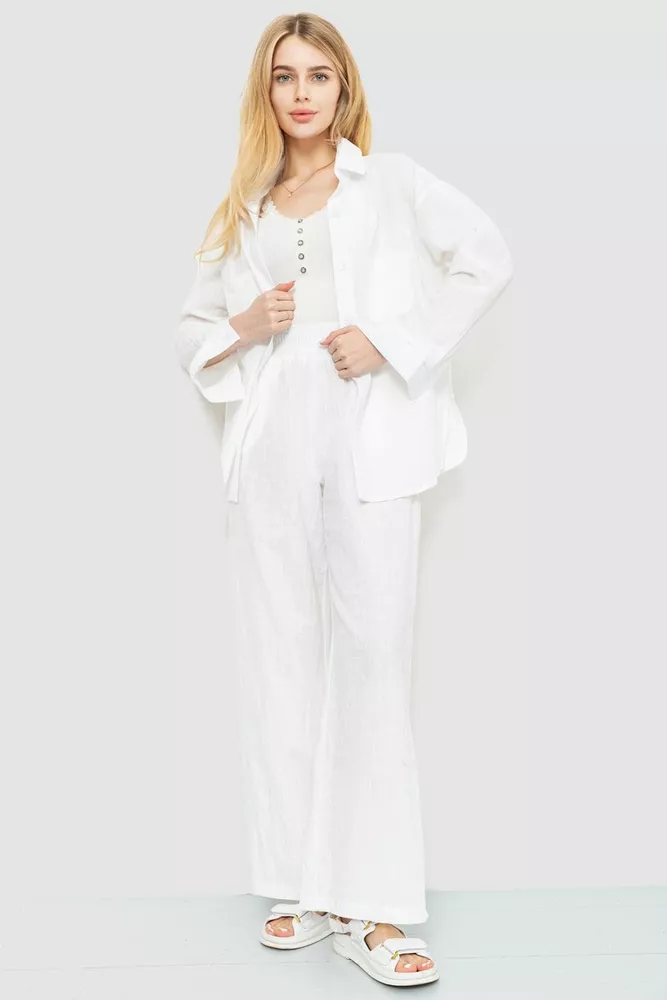 Купити Костюм жіночий вільного крою тканина льон, колір білий, 177R026 - Фото №1