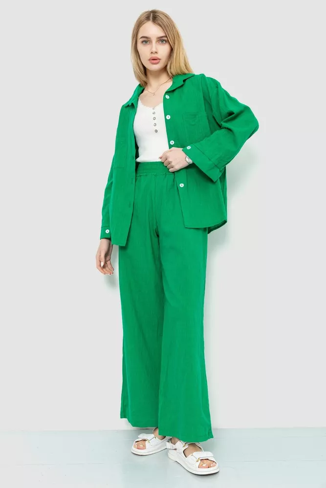 Купить Костюм женский свободного кроя ткань лен, цвет зеленый, 177R026 - Фото №1