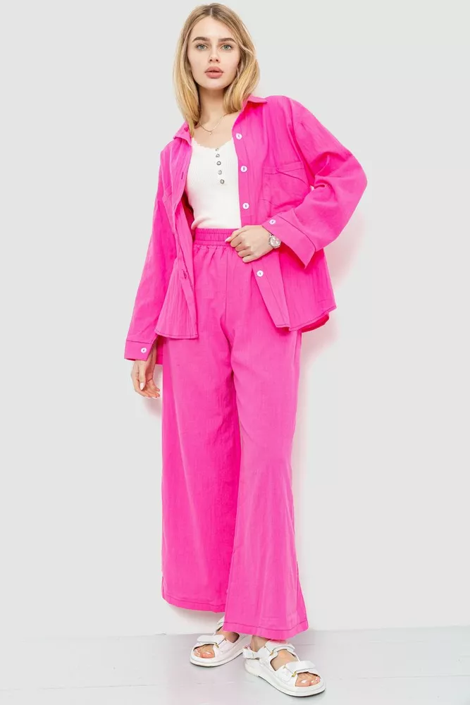 Купить Костюм женский свободного кроя ткань лен, цвет розовый, 177R026 - Фото №1