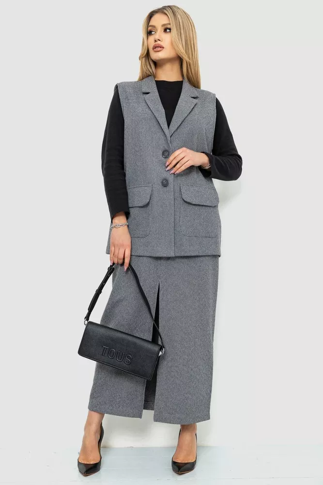 Купить Костюм женский классический с юбкой, цвет серый, 115R0560 оптом - Фото №1
