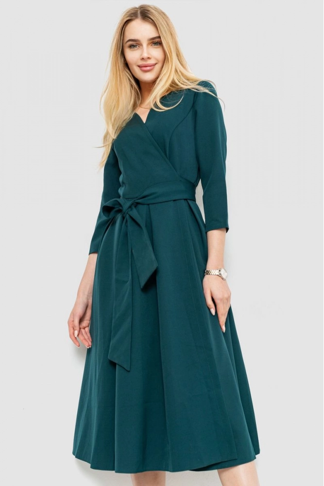 Купити Сукня з поясом, колір смарагдовий, 176R2109 - Фото №1