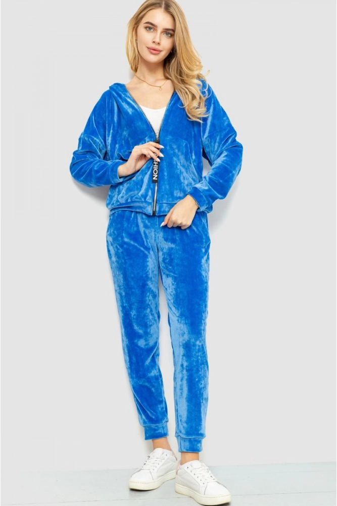 Купити Спорт костюм жіночий велюровий, колір темно-блакитний, 236R702 оптом - Фото №1