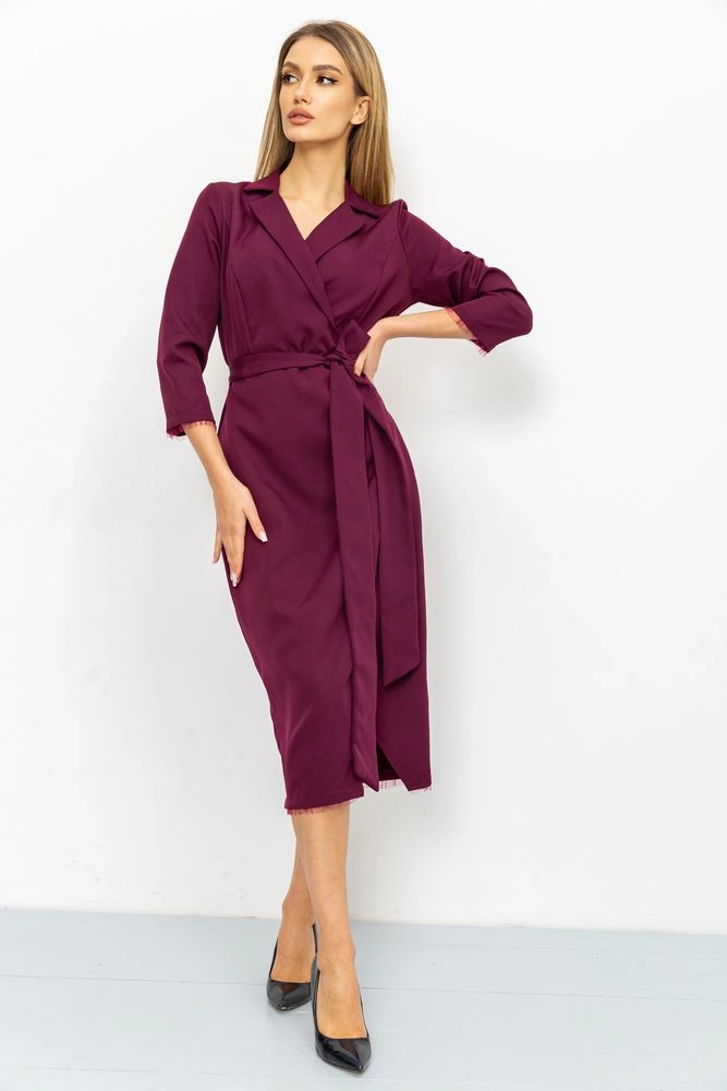 Купити Сукня з поясом, колір темно-сливовий, 176R2109 - Фото №1