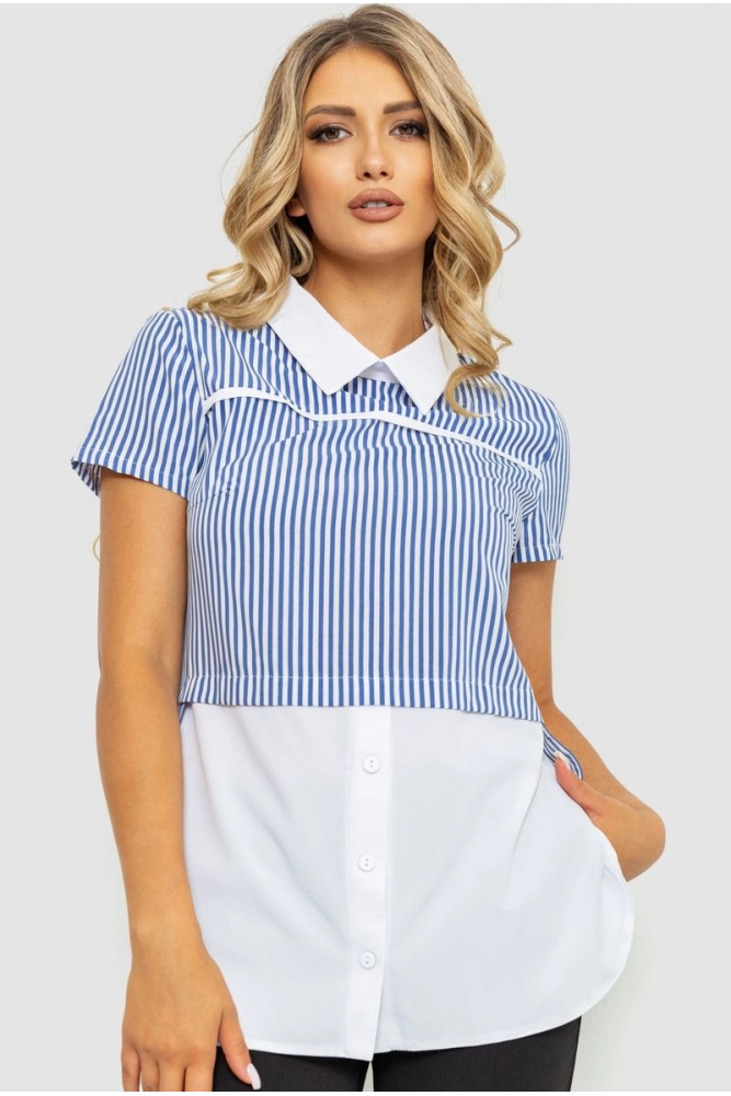 Купити Блуза в смужку інка, колір біло-синій, 201R021-U-уц - Фото №1