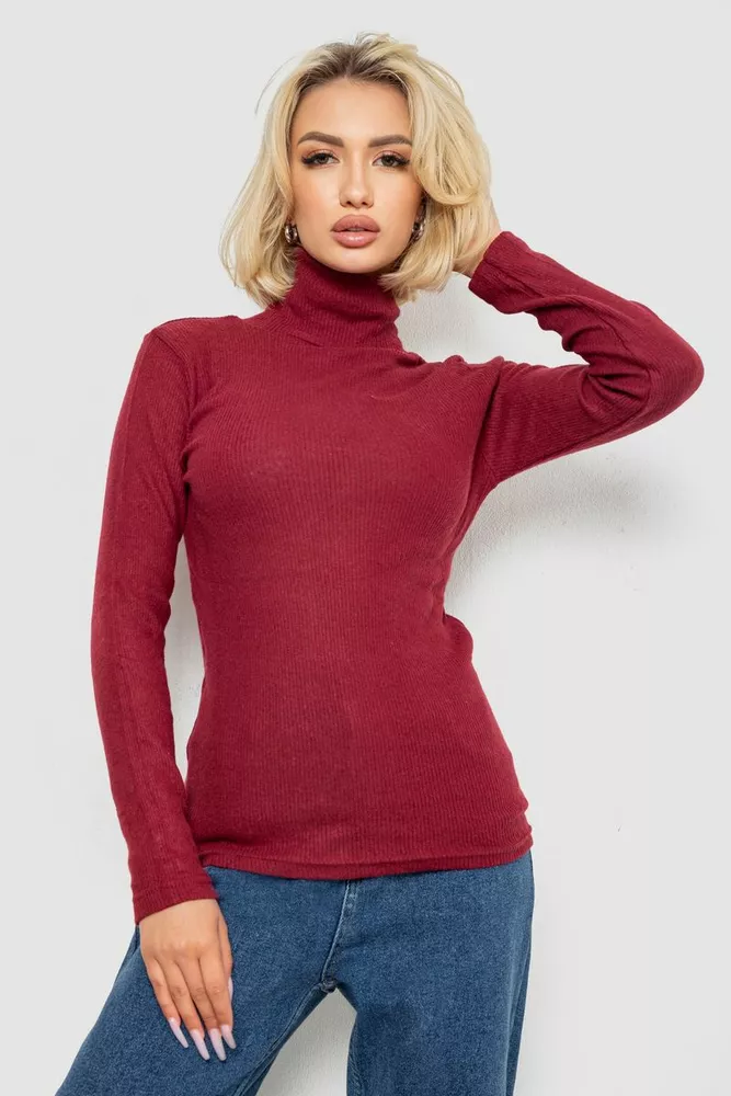 Купити Гольф жіночий однотонний в рубчик, колір бордовий, 238R803 - Фото №1