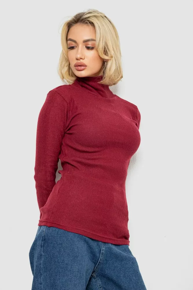 Купити Гольф жіночий однотонний в рубчик, колір бордовий, 238R803 - Фото №3