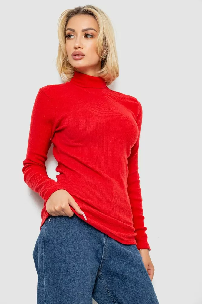 Купити Гольф жіночий однотонний в рубчик, колір червоний, 238R803 - Фото №3