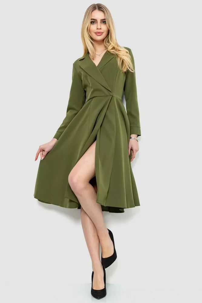 Купить Платье на запах, цвет темно-оливковый, 214R305 - Фото №1