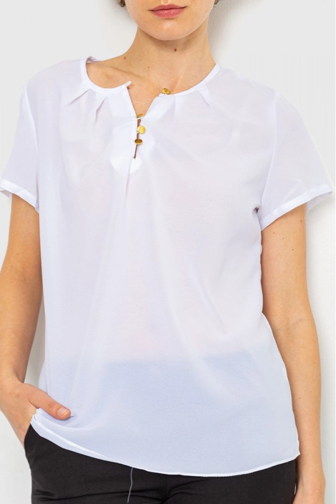 Купити Блуза однотонна, колір білий, 230R122 - Фото №1