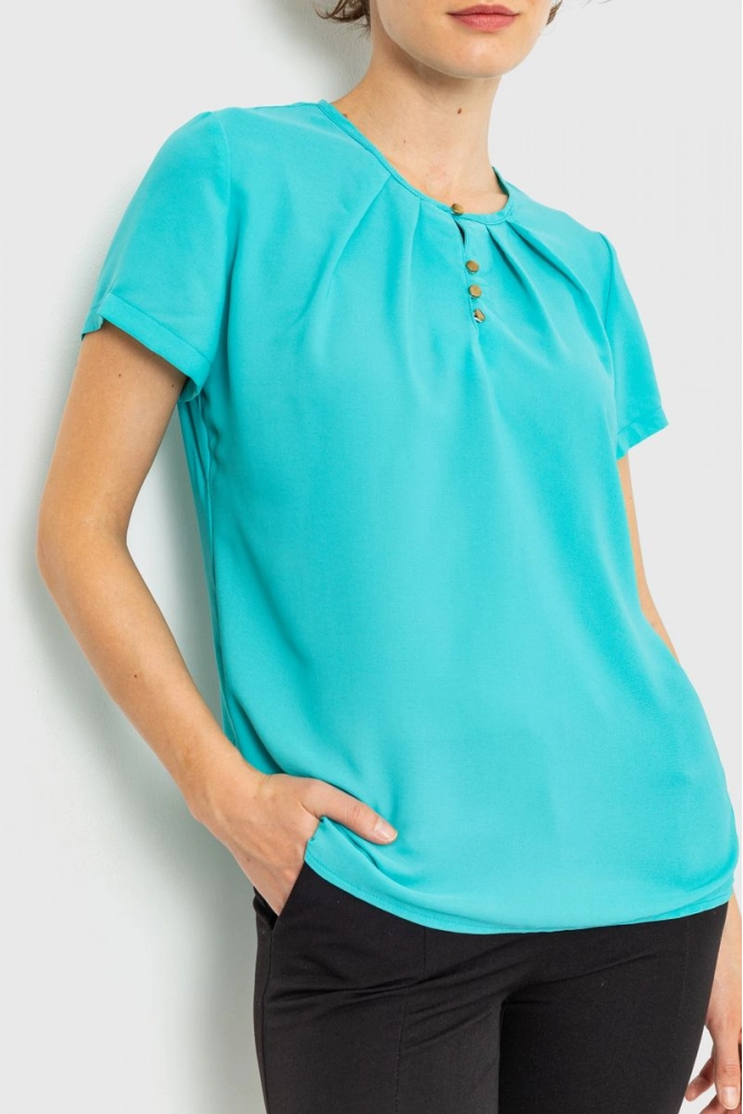 Купити Блуза однотонна, колір бірюзовий, 230R122 - Фото №1