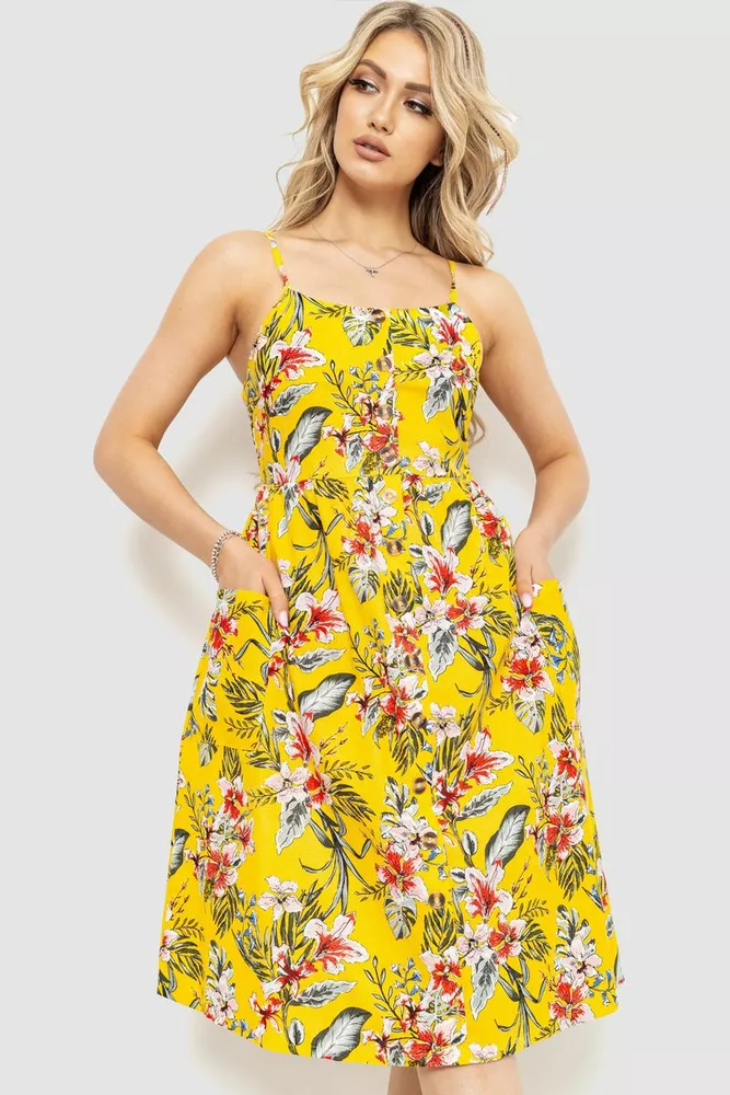 Купити Жіночий сарафан з квітковим принтом, колір жовтий, 221R1932-7 - Фото №1