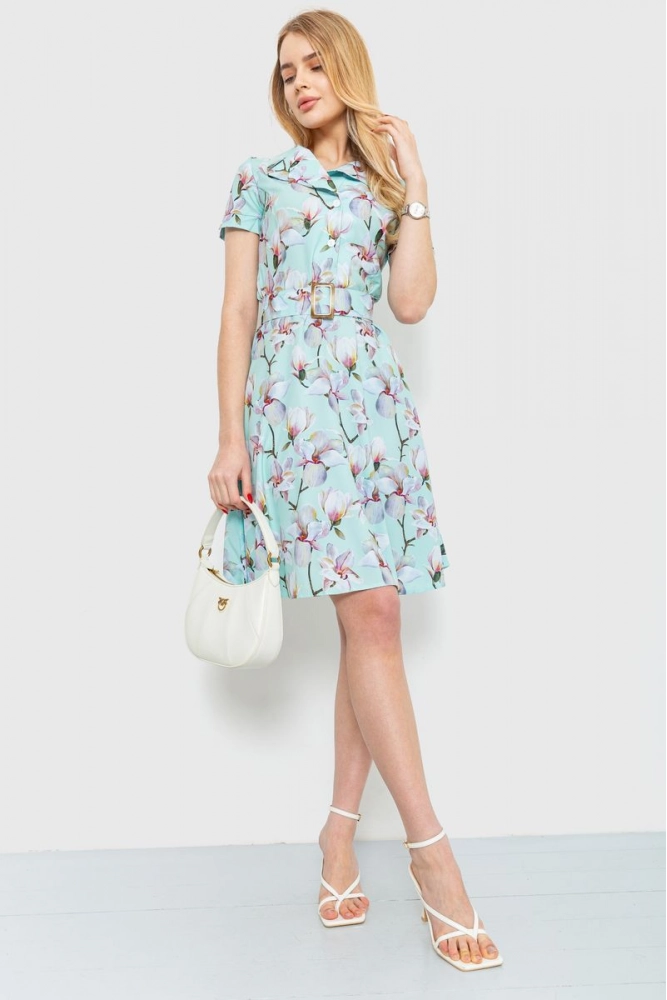 Купить Платье с цветочным принтом, цвет мятный, 230R024 - Фото №1