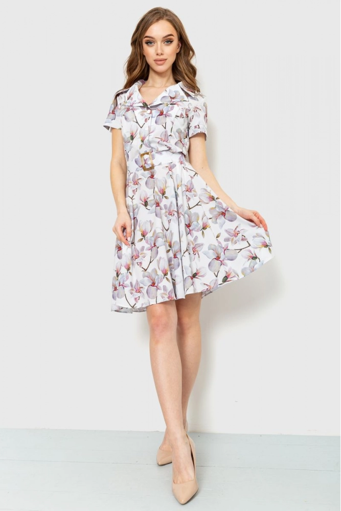 Купить Платье с цветочным принтом, цвет молочно-серый, 230R024 - Фото №1