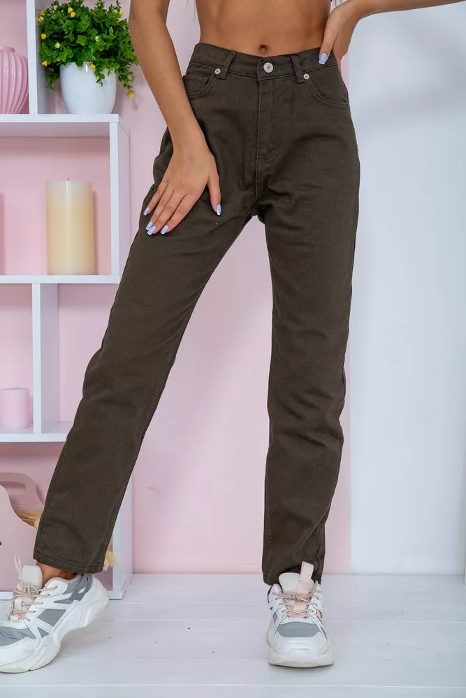 Купити Жіночі джинси МОМ прямого крою, колір Хакі, 164R3363 - Фото №1