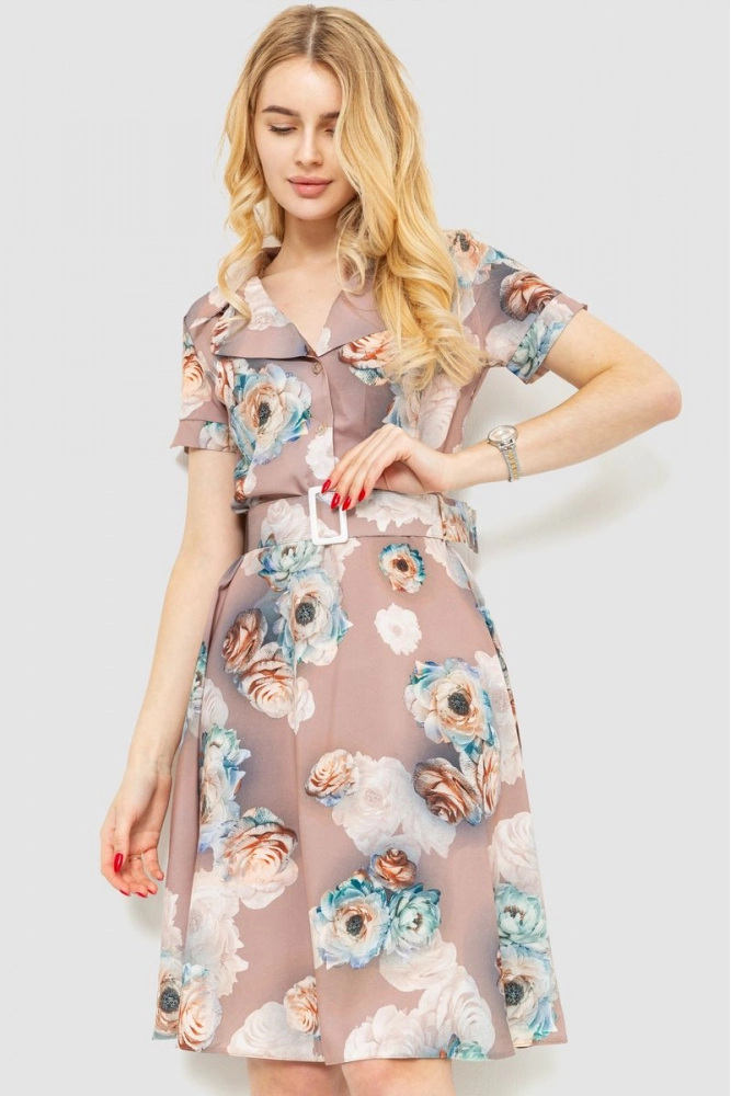 Купить Платье с цветочным принтом, цвет бежевый, 230R024 - Фото №1