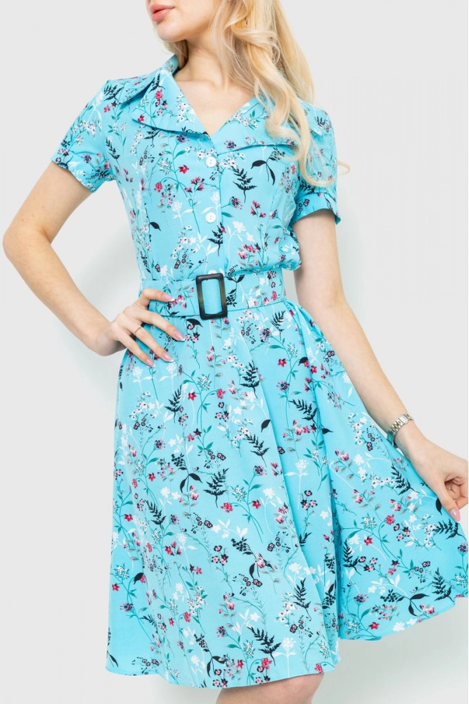 Купити Сукня з квітковим принтом, колір блакитний, 230R024 - Фото №1