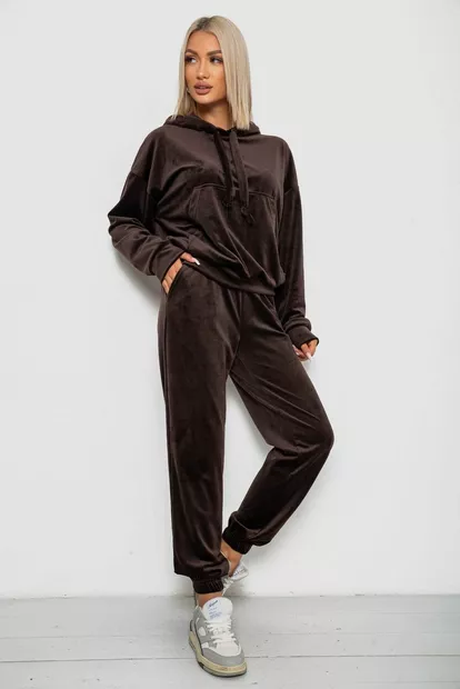 Спортивный костюм женский велюровый, цвет шоколадный, 241R1530-5