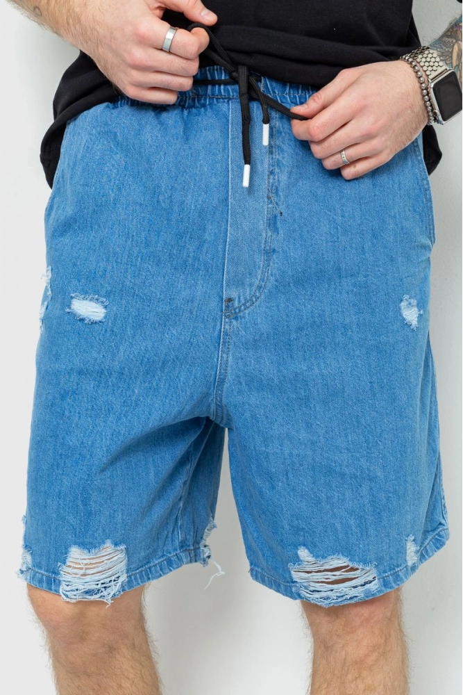 Купити Шорти джинсові чоловічі рвані, колір темно-блакитний, 157R8002-989 - Фото №1