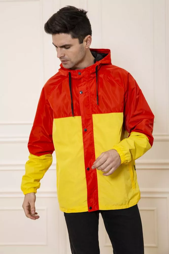 Купити Куртка-ветровка мужская с капюшоном, цвет Красно-желтый, 131R069-12 оптом - Фото №1