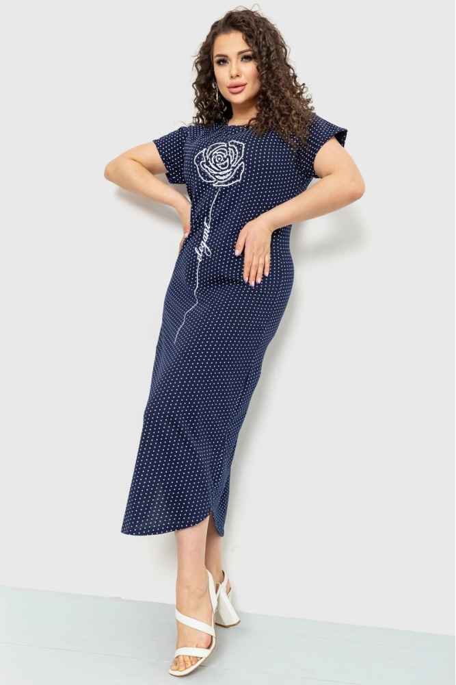 Купити Сукня жіноча в горох, колір темно-синій, 219RT-439 - Фото №1