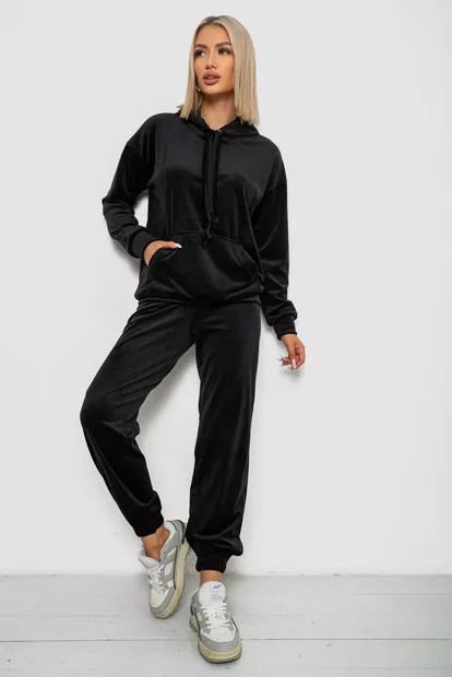 Спортивный костюм женский велюровый, цвет черный, 241R1530-5
