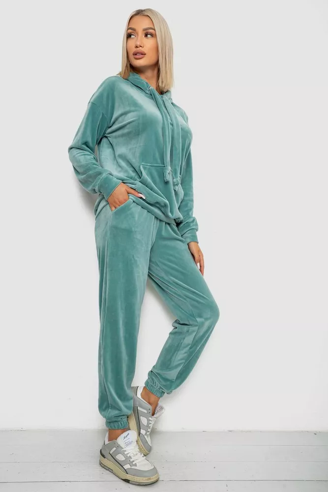 Купити Спортивний костюм жіночий велюровий, колір м'ятний, 241R1530-5 - Фото №3